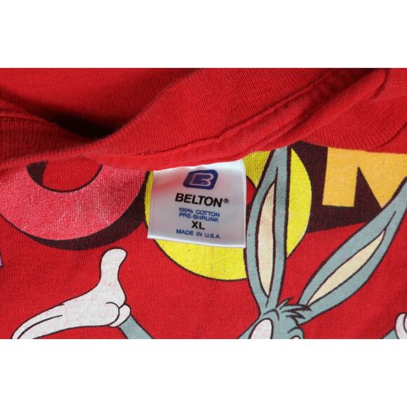 Vintage Looney Tunes Classic Mens XL T Shirt Short Sleeve Red Bugs Bunny Taz USA - Picture 4 of 8